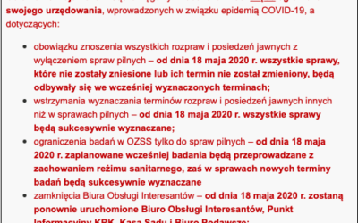 Sąd Okręgowy w Gdańsku- zniesienie ograniczeń urzędowania od 18.05.2020 r.